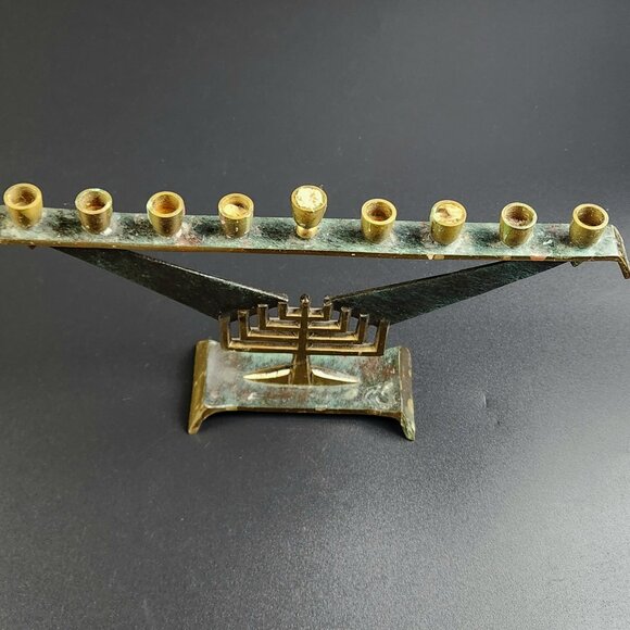 Vintage Jewish Brass Menorah - Made in Israel - Judaica Symbol - 5" Tall - Picture 9 of 10